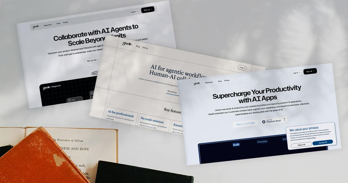 Before and after comparison of Giselle website redesign